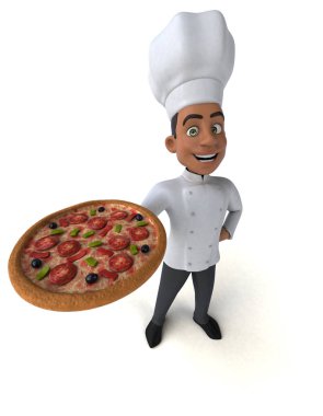 Şef holding pizza