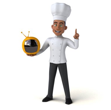  Şef televizyon tutuyor. 