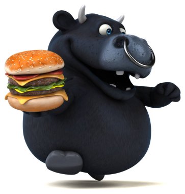 komik karikatür karakter holding hamburger 