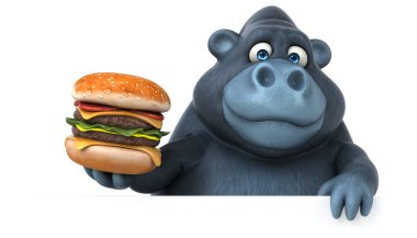 komik karikatür karakter holding hamburger 