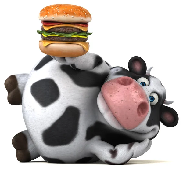 Funny cartoon character holding hamburger — Stock Photo, Image