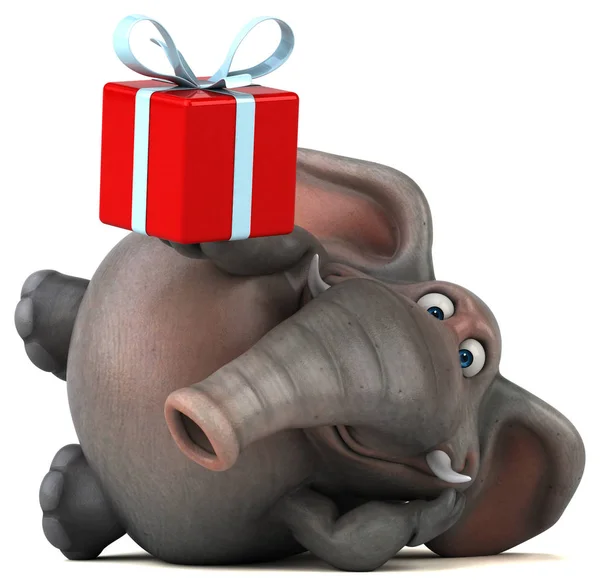 Cartoon character holding gift — Stock Photo, Image