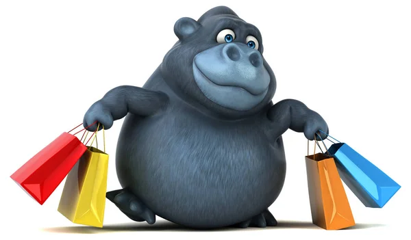Personagem de desenhos animados com sacos de compras — Fotografia de Stock