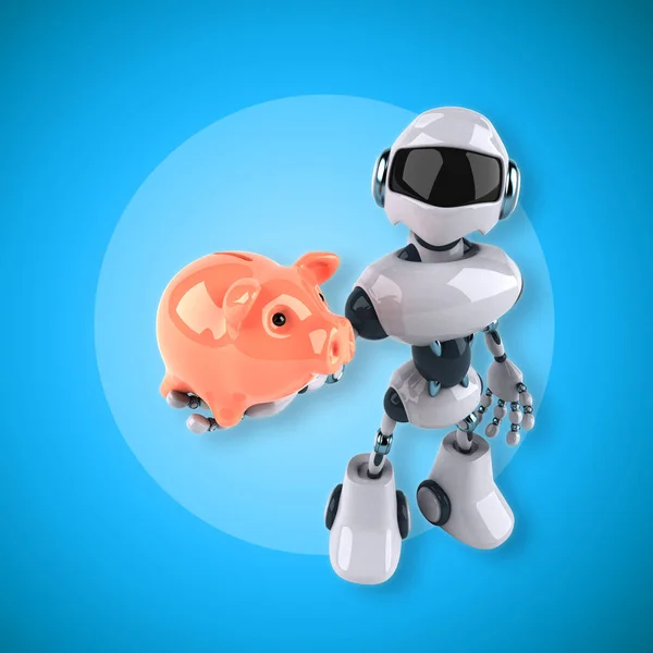 Robot holding piggy bank — Stock Photo, Image