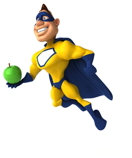 Superhjälte holding apple — Stockfoto