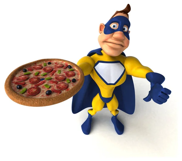 Superhero pizza gospodarstwa — Zdjęcie stockowe