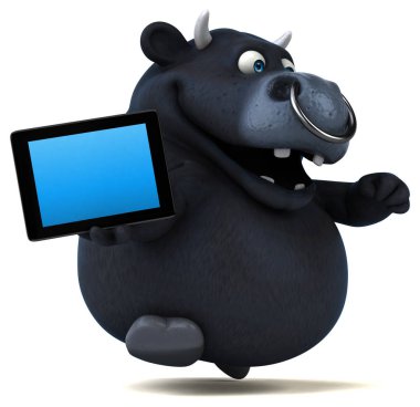  çizgi film karakteri holding tablet 