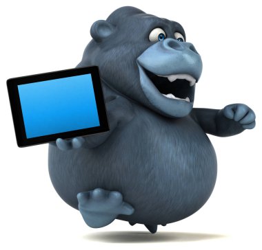  çizgi film karakteri holding tablet 