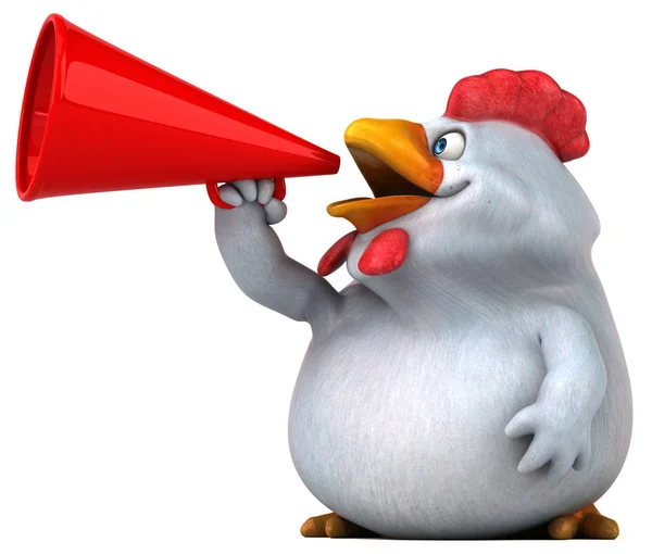 Fun chicken holding loud speaker — Stock Photo, Image