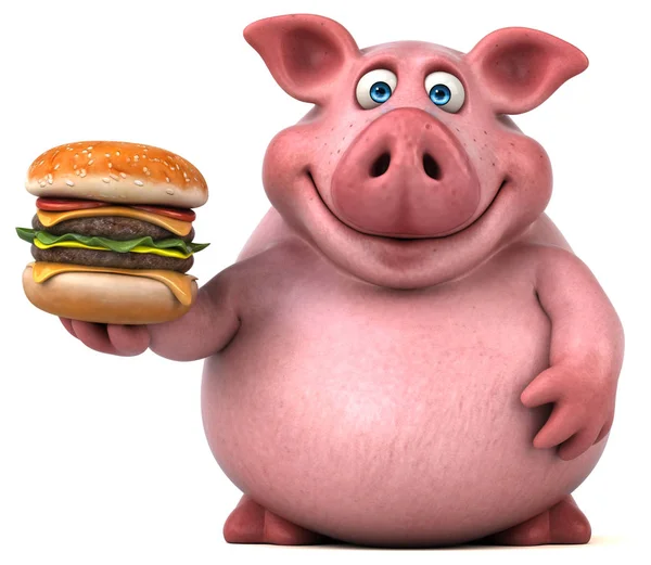 Смешной мультяшный персонаж держит гамбургер — стоковое фото