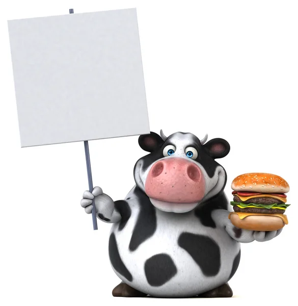 Personnage de dessin animé drôle tenant hamburger — Photo