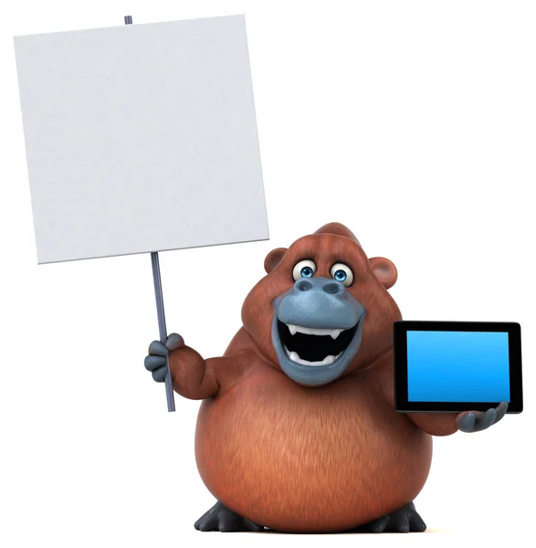 Cartoon character holding tablet — Stock Photo, Image