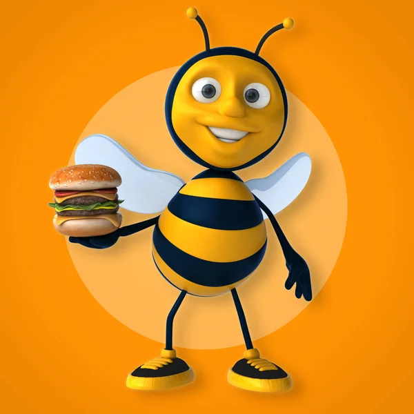 Divertido personaje de dibujos animados celebración de hamburguesa — Foto de Stock