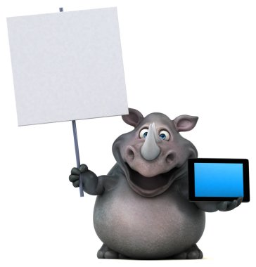 çizgi film karakteri holding tablet 