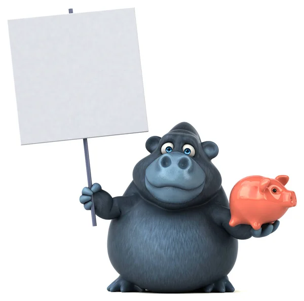 Personagem de desenho animado segurando banco porquinho — Fotografia de Stock