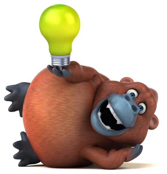 Cartoon character holding light bulb — Stock Photo, Image