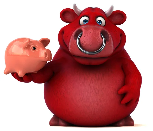 Personagem de desenho animado segurando banco porquinho — Fotografia de Stock