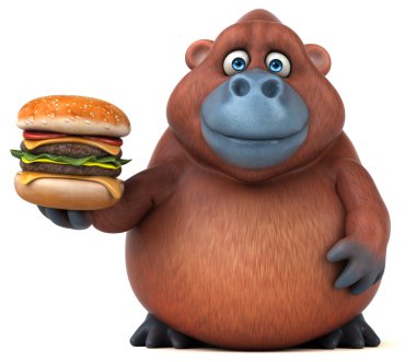 komik karikatür karakter holding hamburger 