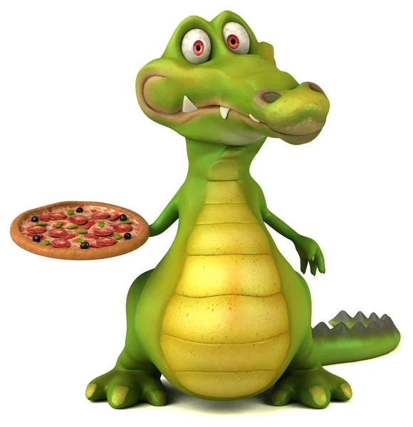 Cartoon character holding pizza — Stock Photo, Image