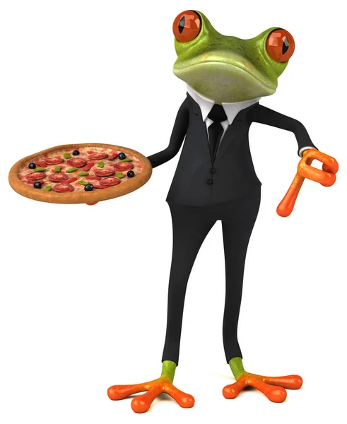 Cartoon character holding pizza — Stock Photo, Image