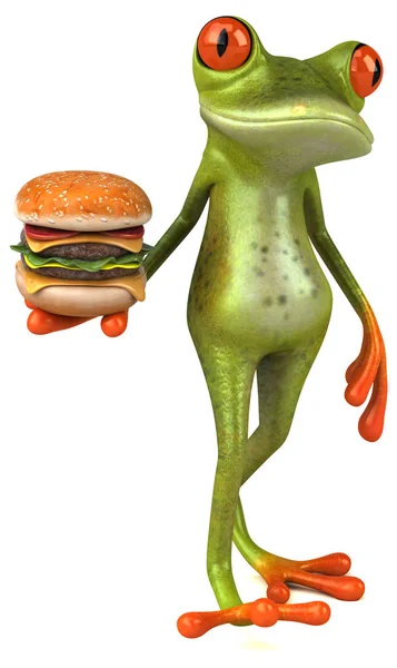 Komik karikatür karakter holding hamburger — Stok fotoğraf