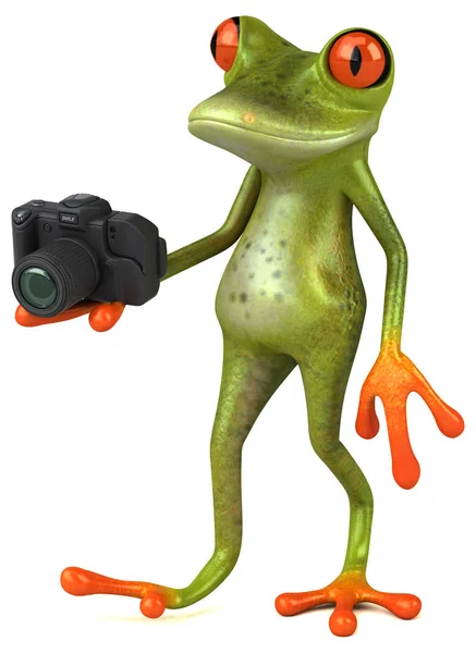 Funny cartoon character holding camera — Stock Photo, Image