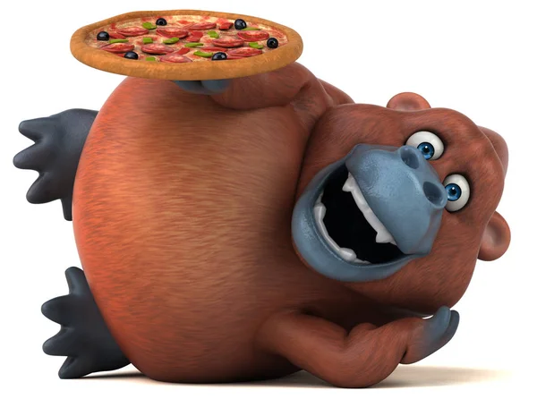 Personaje de dibujos animados celebración de pizza —  Fotos de Stock