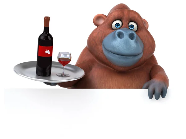 Funny cartoon character holding wine — Stock Photo, Image