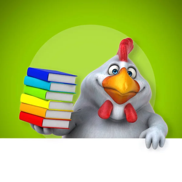 Веселая курица с книгами — стоковое фото
