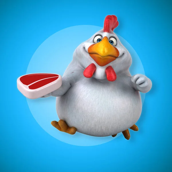 Fun chicken holding meat — Stock Photo, Image