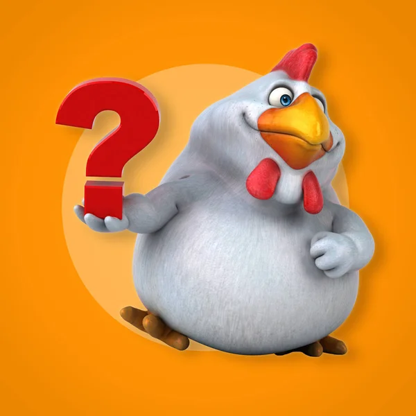 Fun chicken holding question mark — Stock Photo, Image