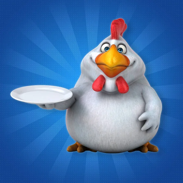 Fun chicken holding plate — Stock Photo, Image