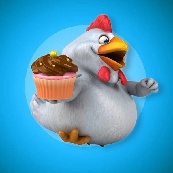 Spaß Huhn hält Cupcake lizenzfreie Stockfotos