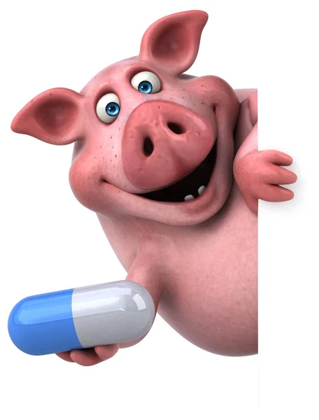 Cartoon character holding pill — Stock Photo, Image