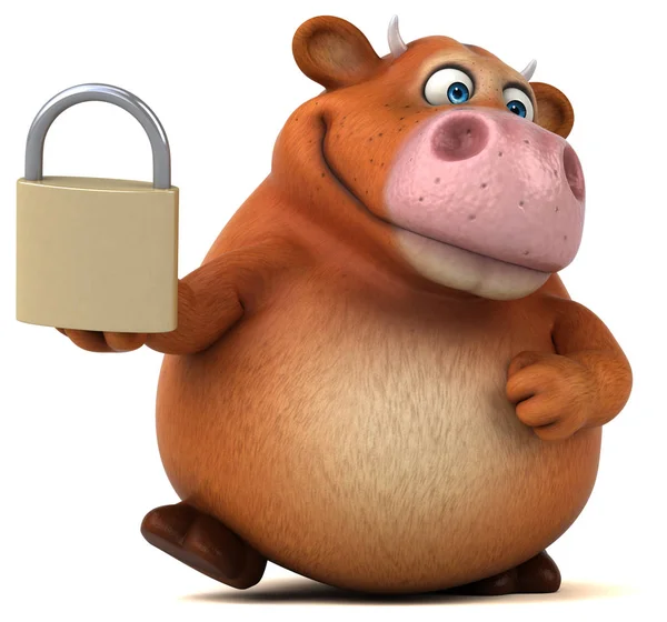 Cartoon character holding padlock — Stock Photo, Image