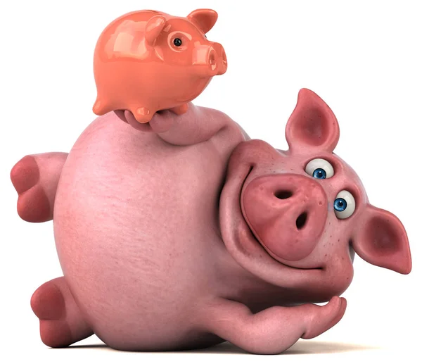 Cartoon character holding piggy bank — Stock Photo, Image