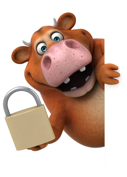Cartoon character holding padlock — Stock Photo, Image