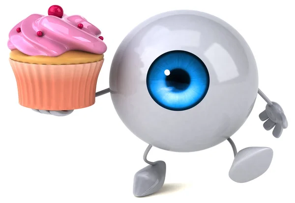 Cartoon character holding cupcake — Stock Photo, Image