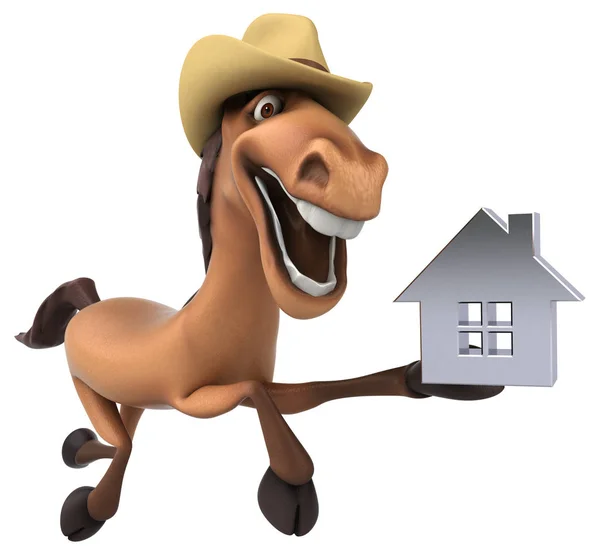 Cartoon character holding house — Stock Photo, Image