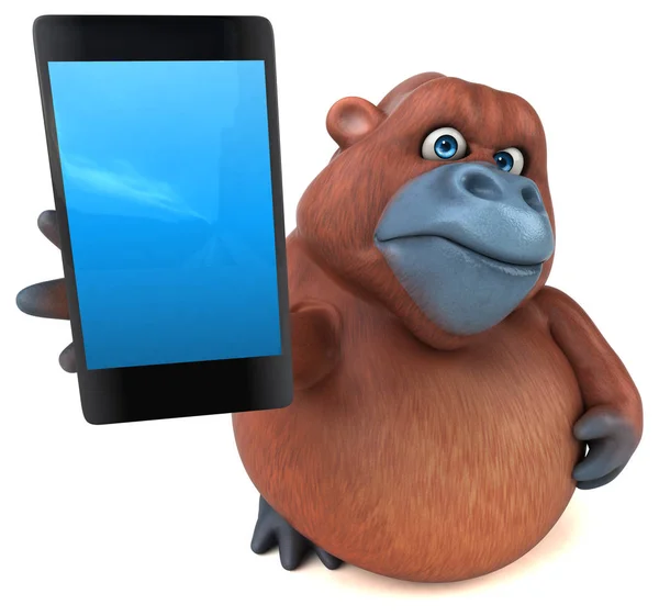 Cartoon character holding smartphone — Stock Photo, Image