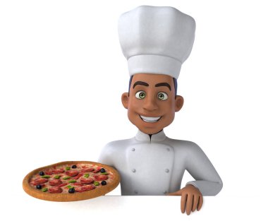 Şef holding pizza