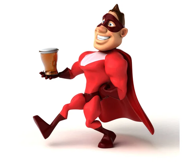 Superhero holding beer — Stock Photo, Image