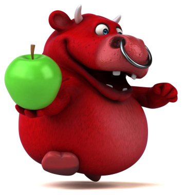 çizgi film karakteri holding elma