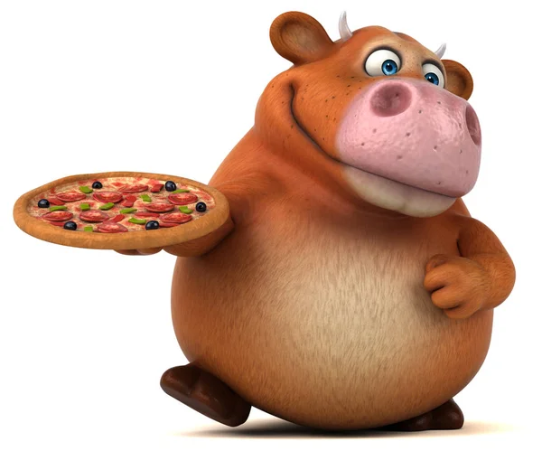 Personaje de dibujos animados celebración de pizza —  Fotos de Stock