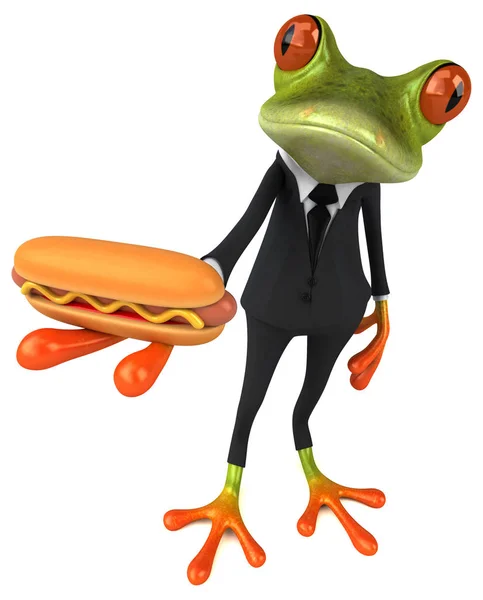 Kikker bedrijf hotdog — Stockfoto