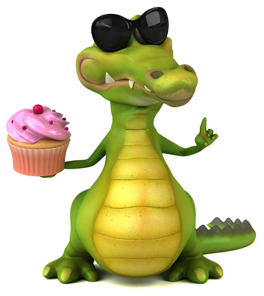 Cartoon character holding cupcake — Stock Photo, Image