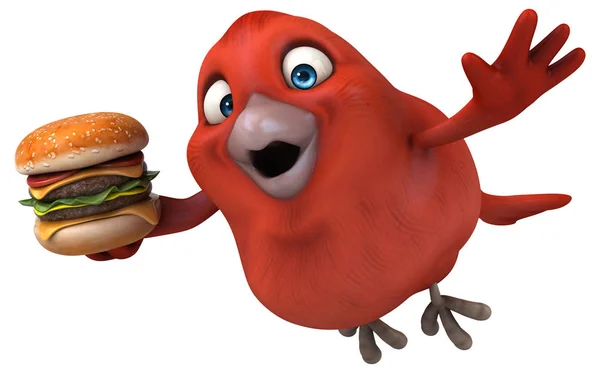Eğlenceli çizgi film karakteri holding hamburger — Stok fotoğraf