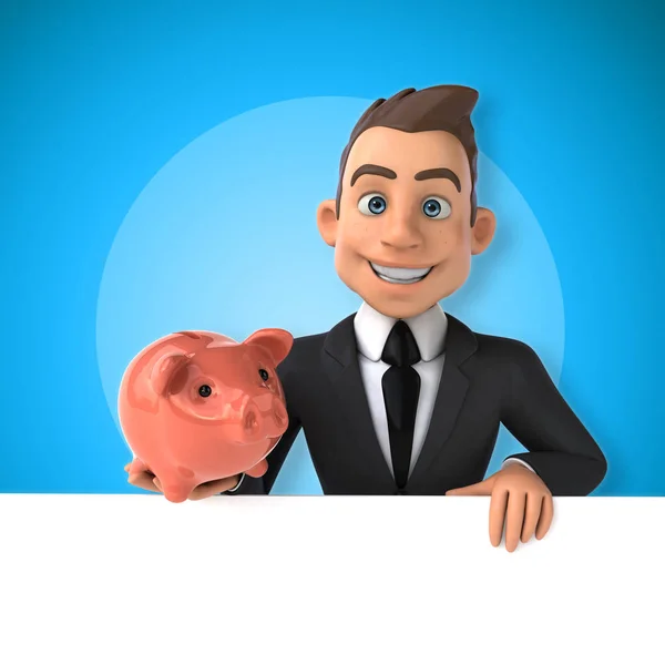 Empresário Segurando Piggy Bank — Fotografia de Stock
