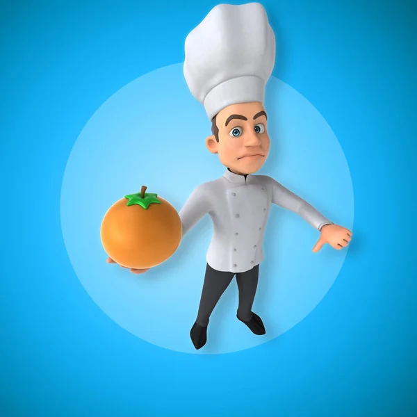 Szef kuchni zabawy gospodarstwa pomarańczowy — Zdjęcie stockowe