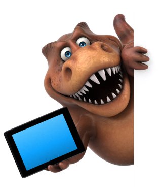 Eğlenceli çizgi film karakteri holding tablet